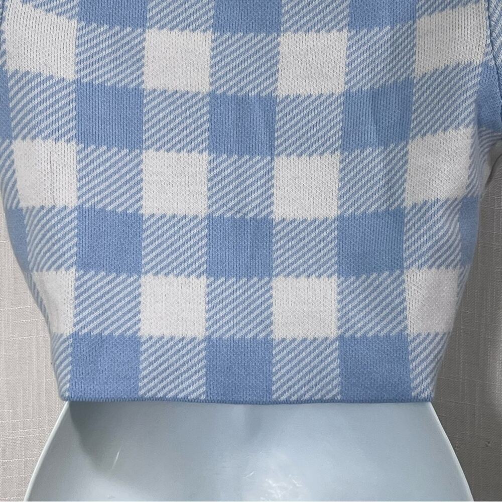 H&M Cropped Plaid Short Sleeve Knit Sweater Top Sz M - Picture 10 of 16